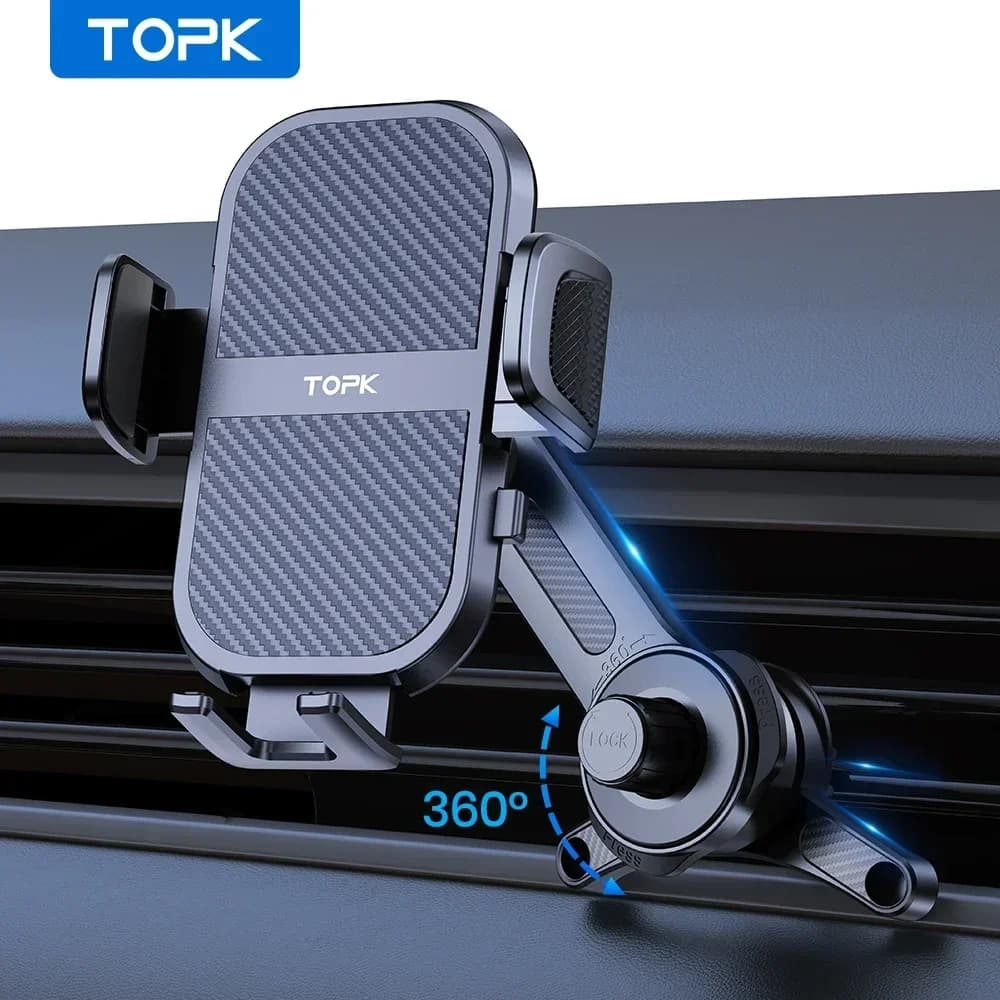 Supporto magnetico per telefono da auto TOPK con gancio di estensione in metallo, rotazione a 360°, montaggio su presa d'aria Mag-Safe per tutti i telefoni