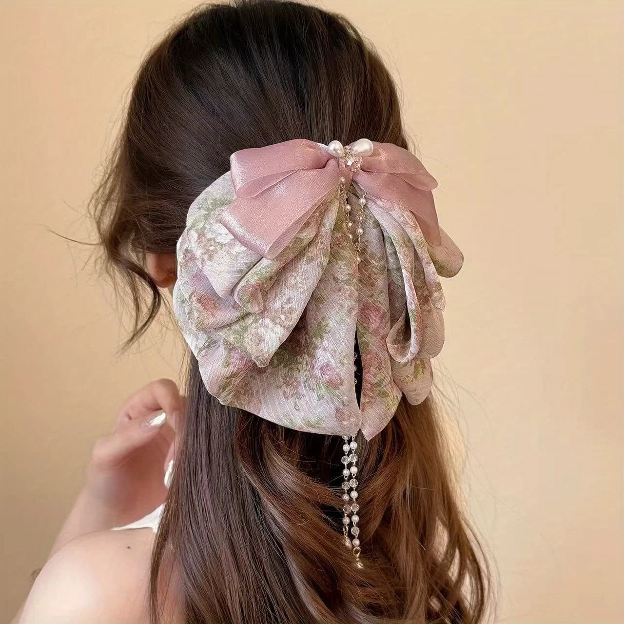 Ethereal Floral Chiffon Hair Clip, Elegant Accessories in Multilayered Tulle for Women's Voluminous Horsetail