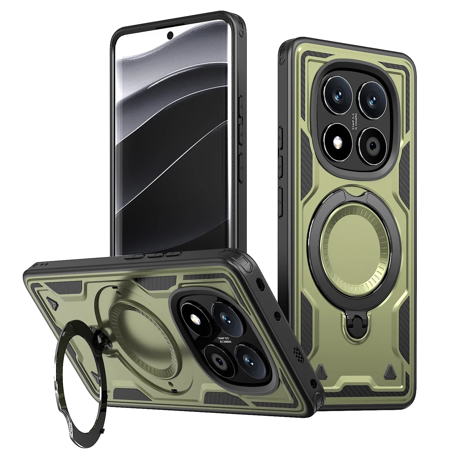 Per Xiaomi Redmi Note 14 Pro Plus Custodia per telefono Armatura militare antiurto 360 ° Copertura mobile in plastica con telaio in TPU con supporto ad anello rotante