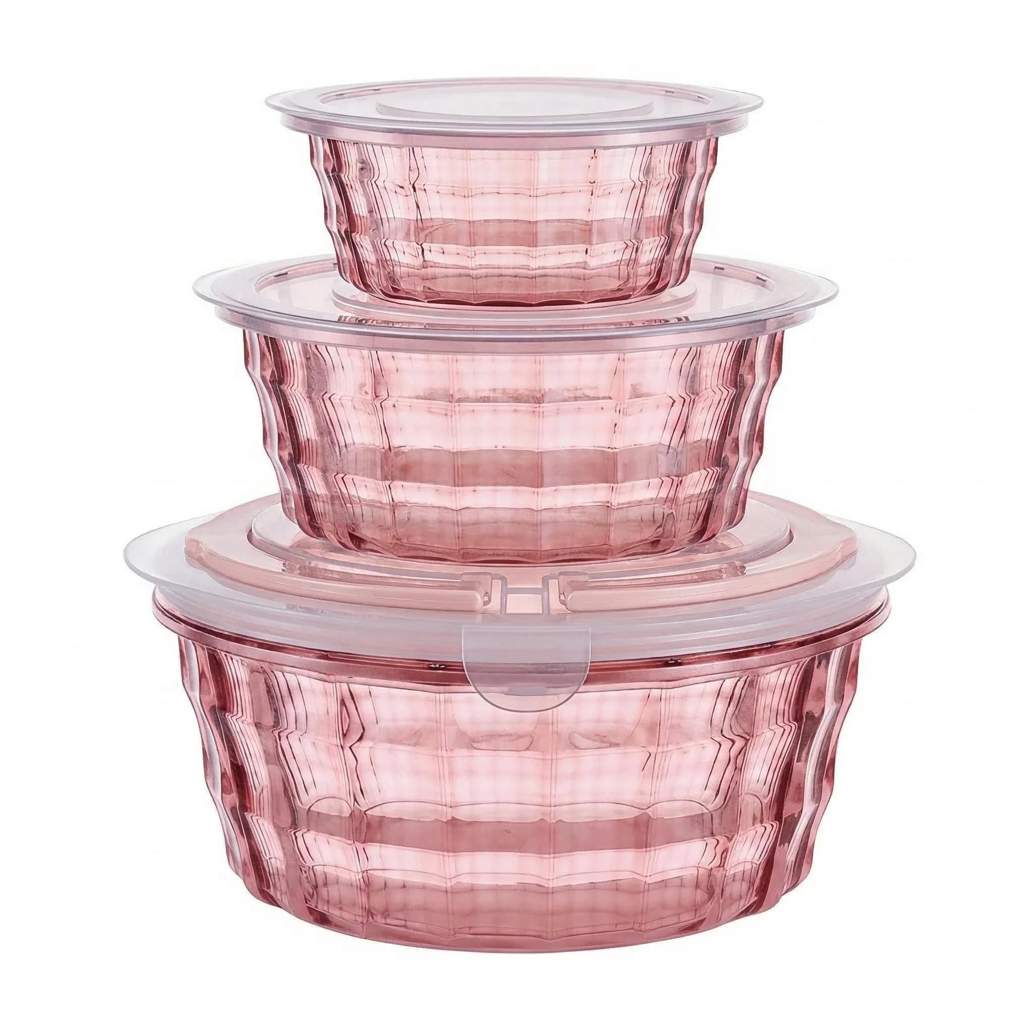 Ciotole per insalata con coperchi, set da 3, contenitori per alimenti senza BPA, ciotole impilabili con manici per la preparazione dei pasti, per pranzo, cucina, conservazione e cottura.