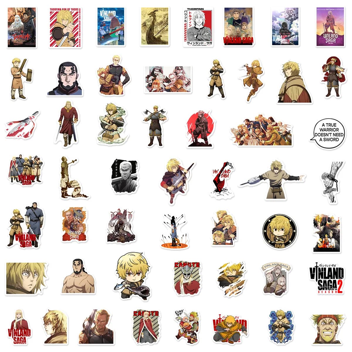 50 pezzi di adesivi per cartoni animati Vinland Saga, adesivi anime fantastici, decorazione di animazione avventurosa, giocattoli per bambini, laptop, chitarra, bici, graffiti