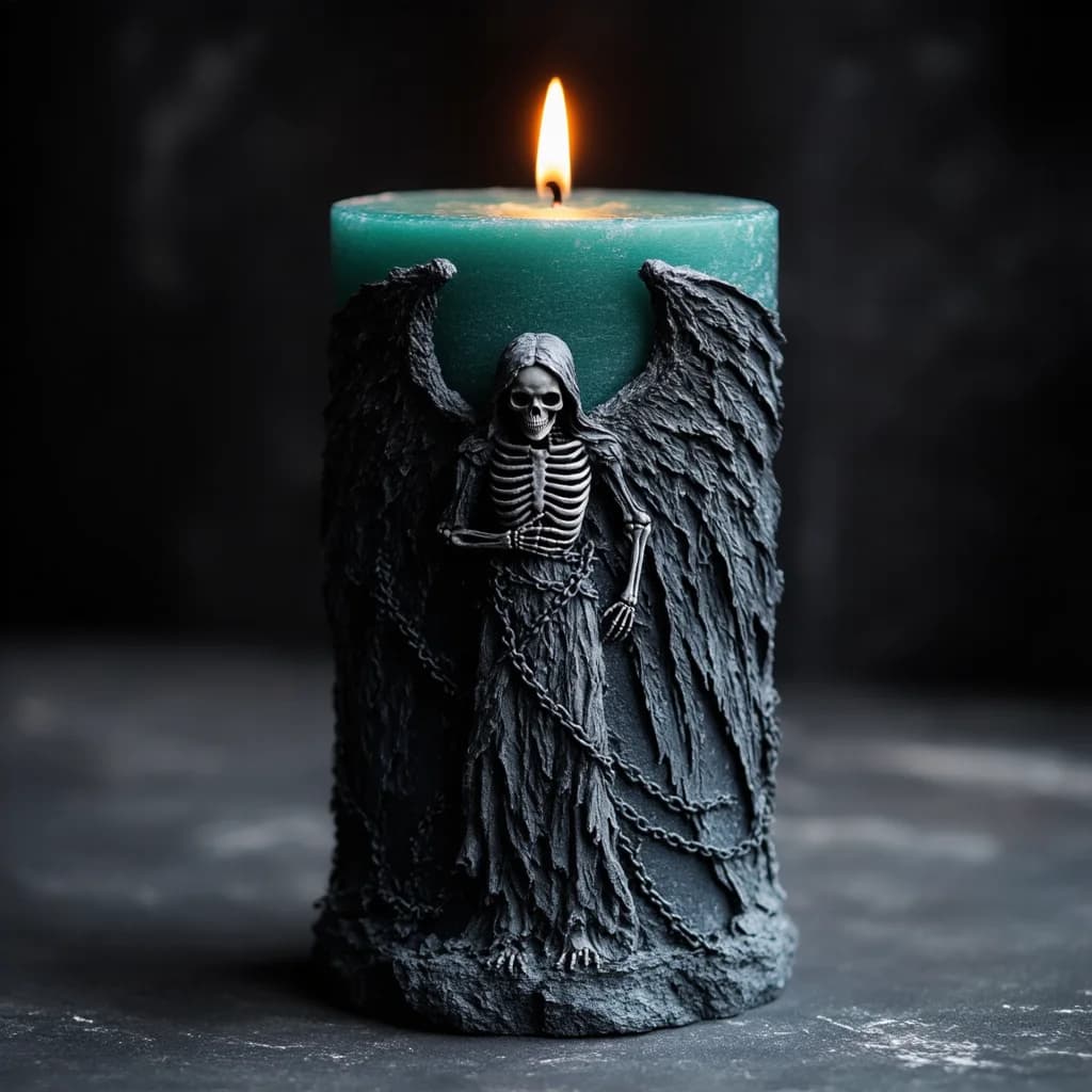 Un stampo per candele in silicone gotico con angelo teschio per candele fai da te e aromaterapia | Texture della catena alare 3D | Facile da sformare