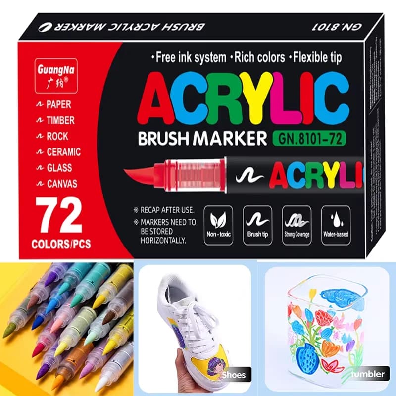 Pennarelli per vernice acrilica da 12-120 colori, punta a pennello, penna per pittura di livello professionale per roccia, vetro, plastica, tessuto e artigianato creativo