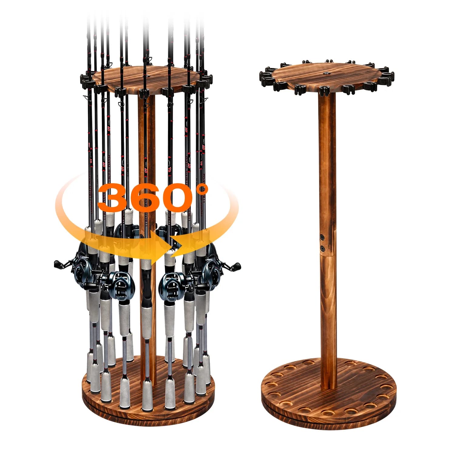 Rotating Fishing Door in Carbonized Wood, Display and Organizer for Fishing Rods, for Home & Shop