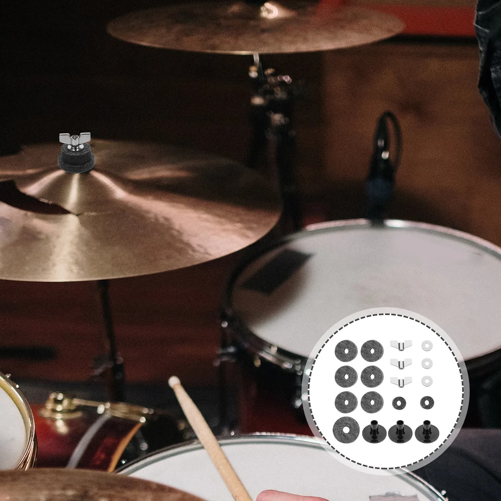 Set di feltro per tamburo, accessori protettivi per frizione di piatti, ricambi per batteria e strumenti a percussione, feltro per piatti