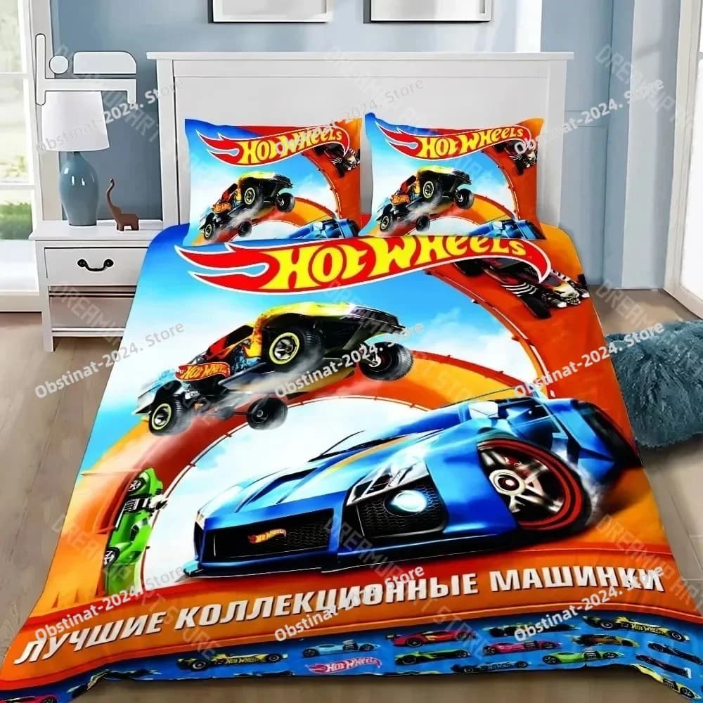 Copripiumino per auto Federa Hot Wheels Set di biancheria da letto Adulto Ragazzo Ragazza Decorazione camera da letto Regalo per bambini Singolo Doppio di grandi dimensioni