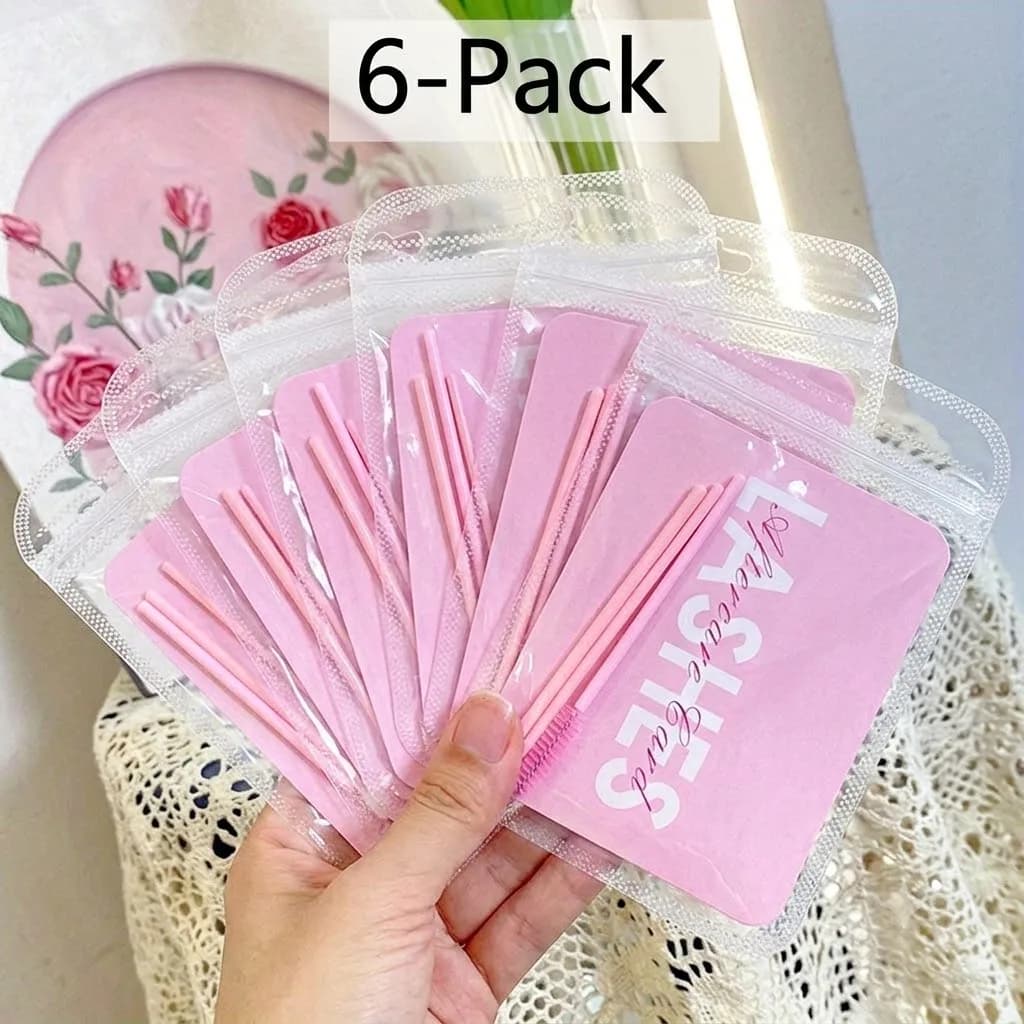 6pcs Eyelash Aftercare Kits for Customers, Including Lash Aftercare Card, Eyelash Mascara Brush, Cleaning Brush, and Lip Brush