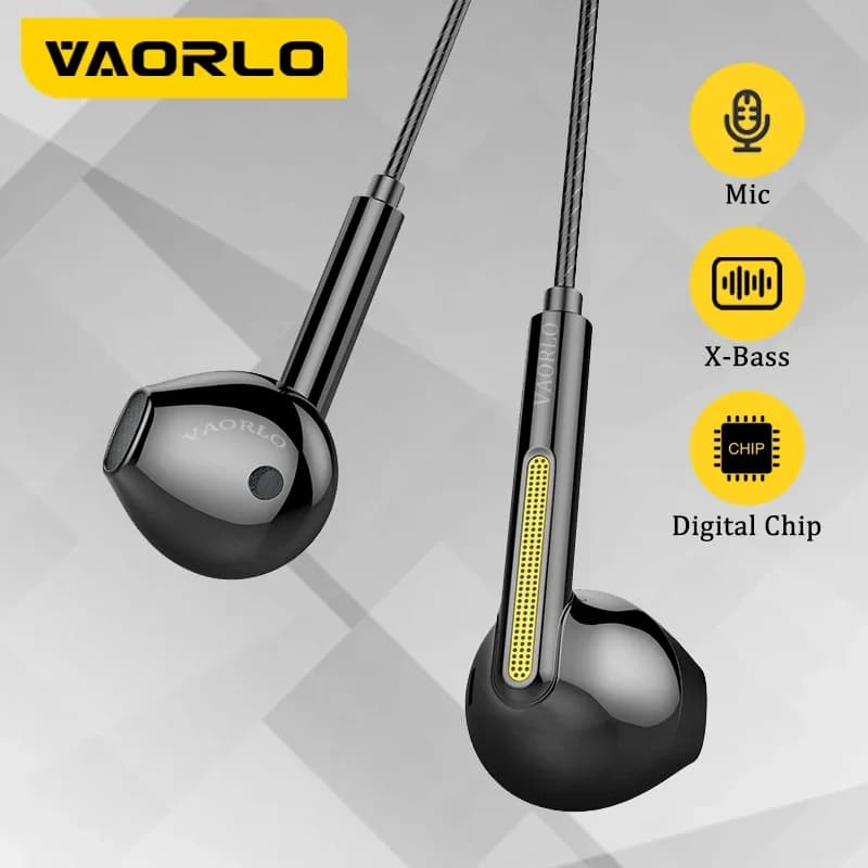 VAORLO 3.5mm/Type-C Heavy Low Wired Headphones In Ear Headset with USB C Microphone Stereo Headphones for Samsung iPhone