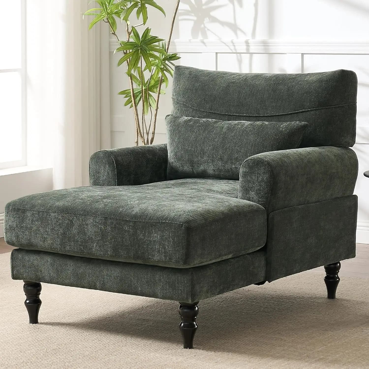 Chaise Longue da Interno, Moderna Poltrona Letto con Doppio Cuscino Profondo, Sedia Imbottita per Lettura, Personalizzabile