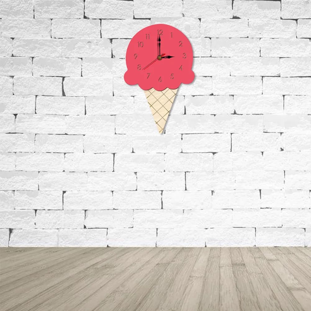 Orologio da Parete a Forma di Gelato in Acrilico Premium con Design in Legno, Orologio da Appendere per Soggiorno, Camera da Letto, Ufficio, Cucina, Decorazione, Regalo, Rosa