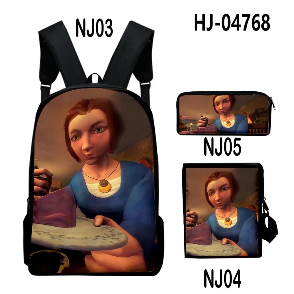 Borse da viaggio per studenti con stampa 3D di lusso, giovanili, in stile Harajuku, Among the Sleep, set da 3 pezzi, zaino per laptop, borsa a tracolla, astuccio per matite
