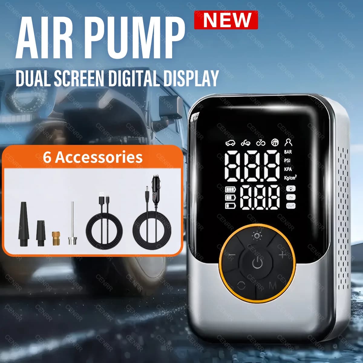 Pompa d'aria wireless Compressore d'aria portatile elettrico Gonfiatore per pneumatici per auto Display LCD Iniettore d'aria per palla per pneumatici per moto per auto da bici