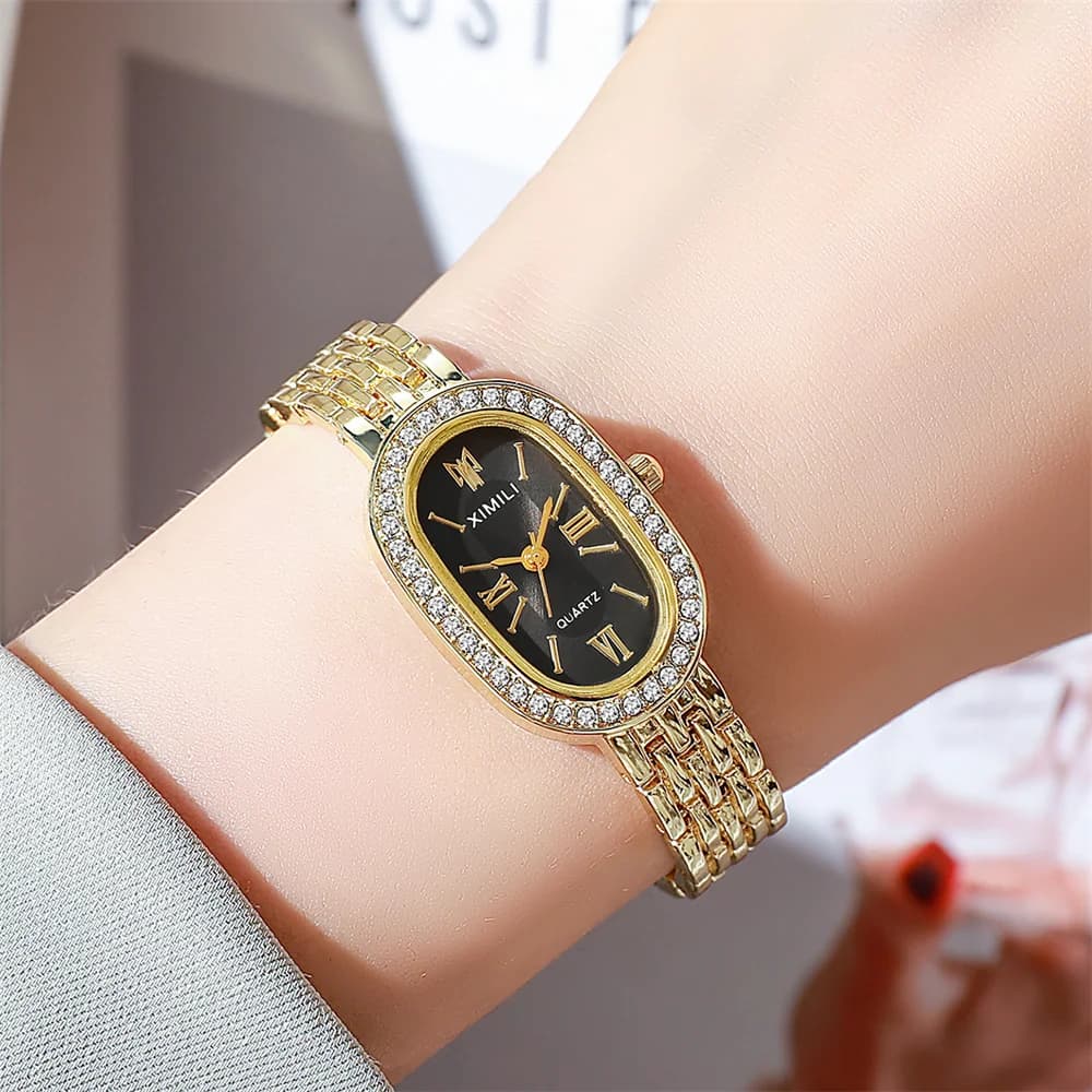 Women's watches with luxury rhinestones Women's wristwatch with quartz strap with oval dial fashionable Rome (without box)