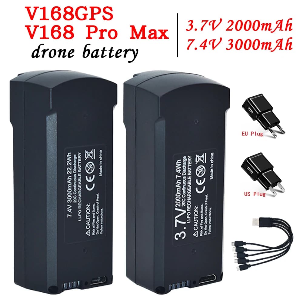 GPS V198 7.4V 3000mAh Batteria RC Aereo a quattro lati V168 PRO MAX 3.7V 2000mAh Batteria di backup per drone con accessori di ricarica