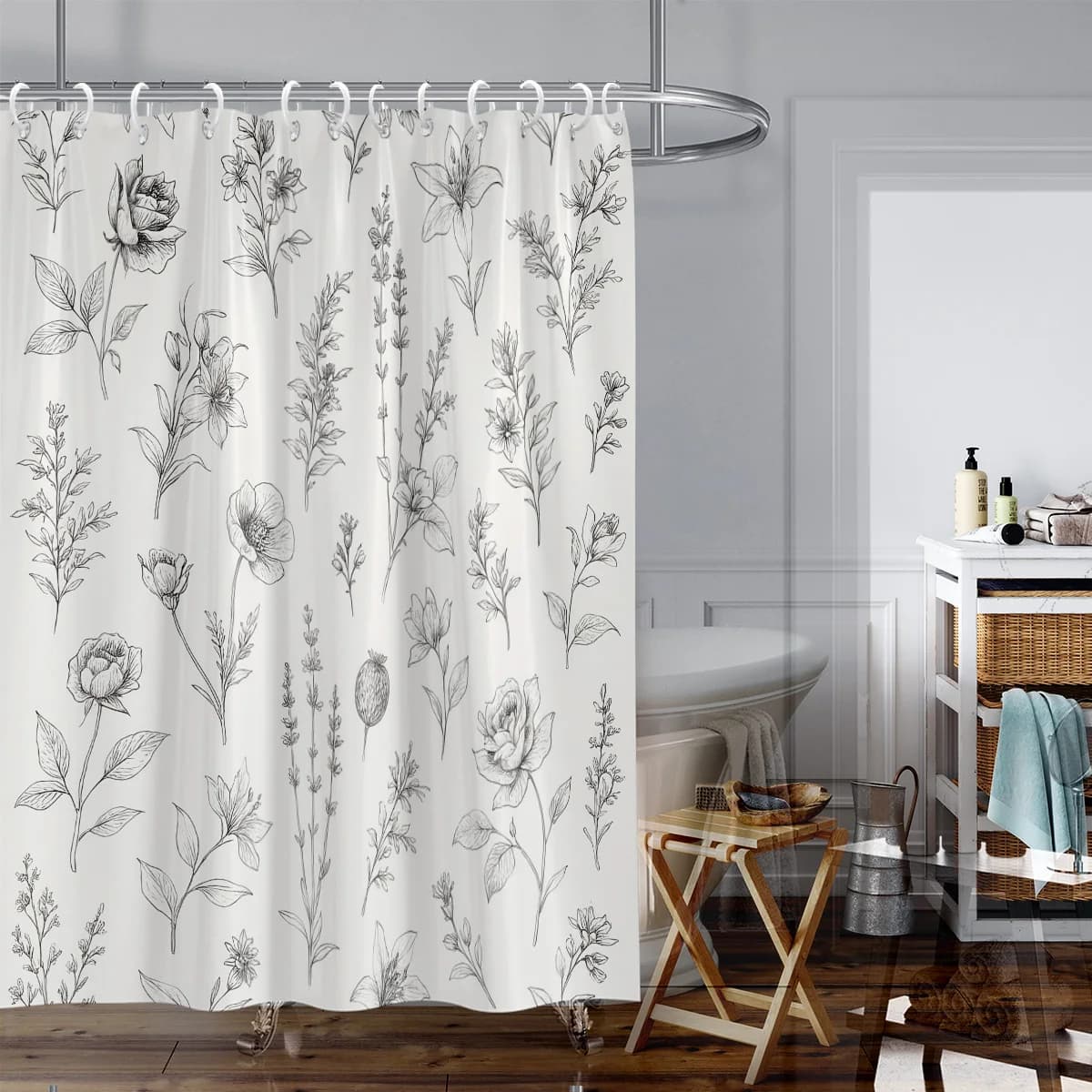 Tenda da doccia stampata con motivo floreale 1PC, impermeabile, con 12 ganci, docce per il bagno, vasca da bagno, uso domestico alla moda