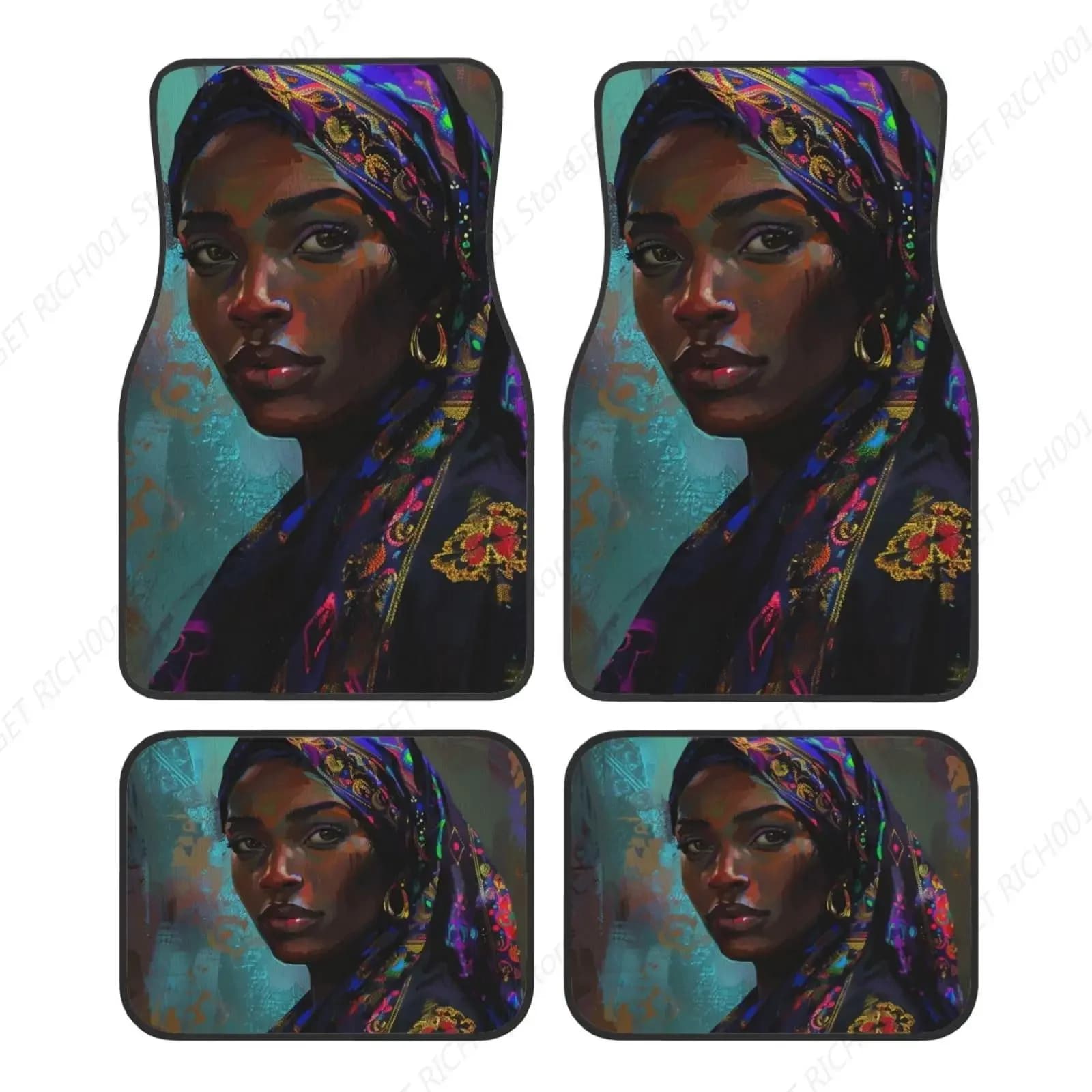 Tappetini per tappeti afro da donna nera per auto, accessori per auto Tappetini per auto anteriori posteriori set di 4 pezzi