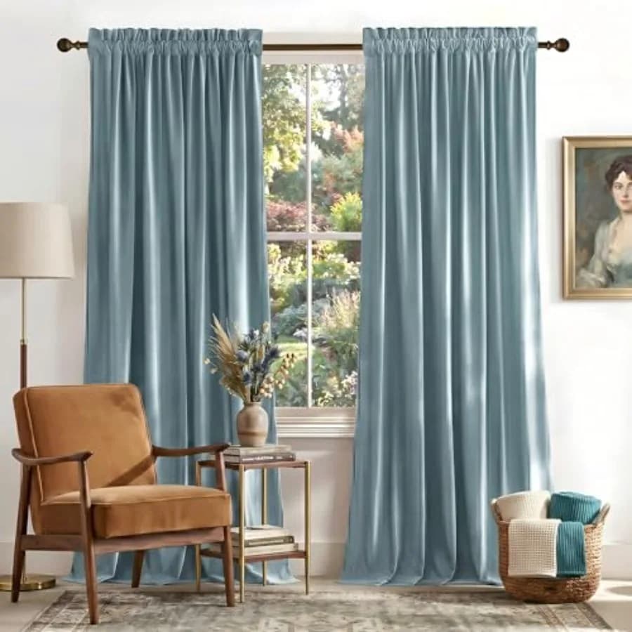 Tende Oscuranti Blu Pietra per Camera da Letto delle Ragazze, 2 Pannelli, 12,7 cm di Larghezza x 243,8 cm di Lunghezza, Tende Termoisolanti Azzurro Chiaro