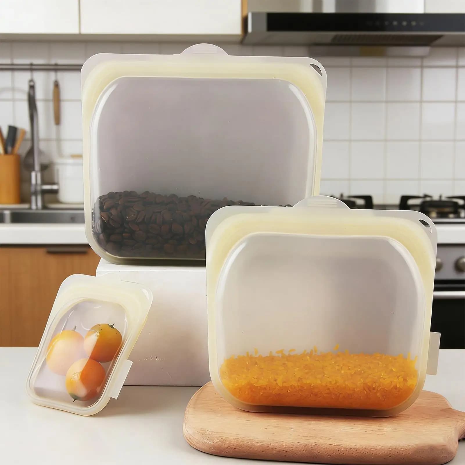 Sacchetti riutilizzabili per congelatore, 3 pezzi, sacchetti in silicone per conservazione alimenti, contenitori ermetici per la preparazione dei pasti, pranzo, viaggi, frigorifero, carne