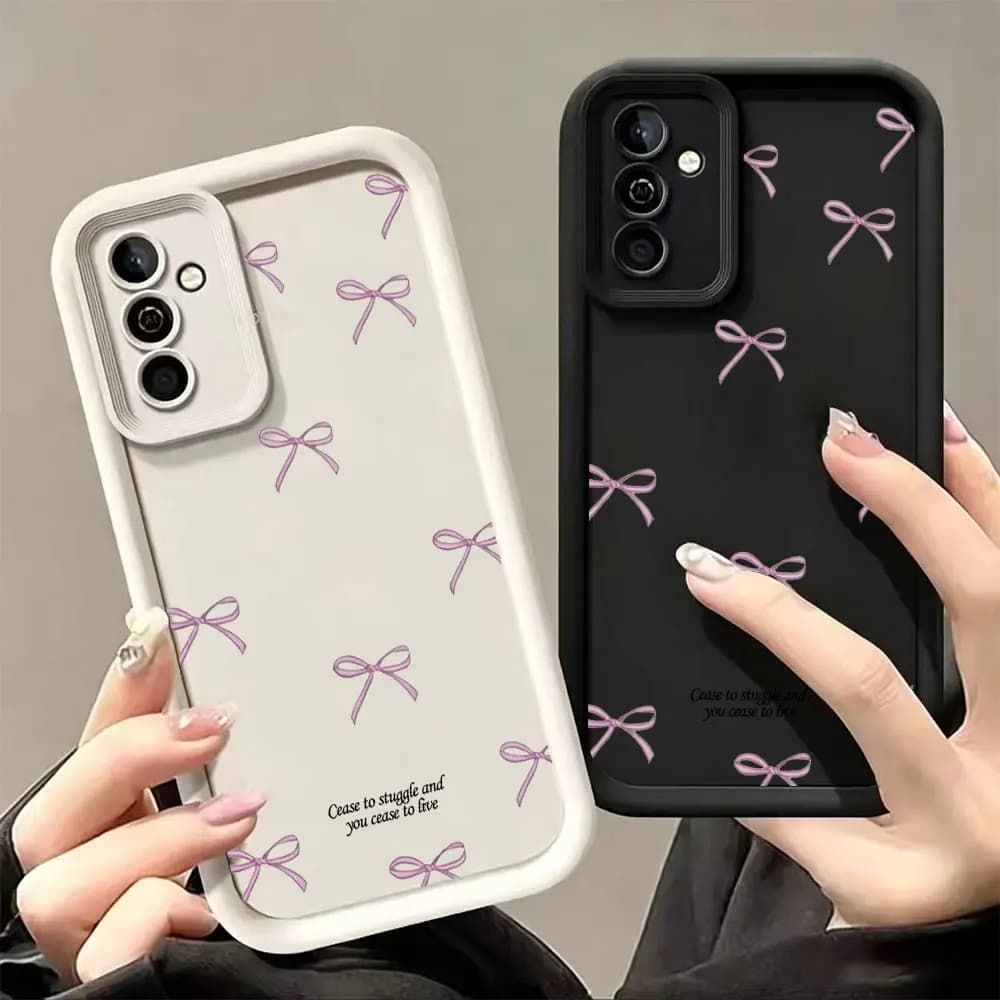 Pink Bow Print Soft TPU Phone Case For Samsung Galaxy S26 S25 S24 S23 S22 S21 Note 20 Ultra Plus FE 5G Anti-Drop Silicone Cover