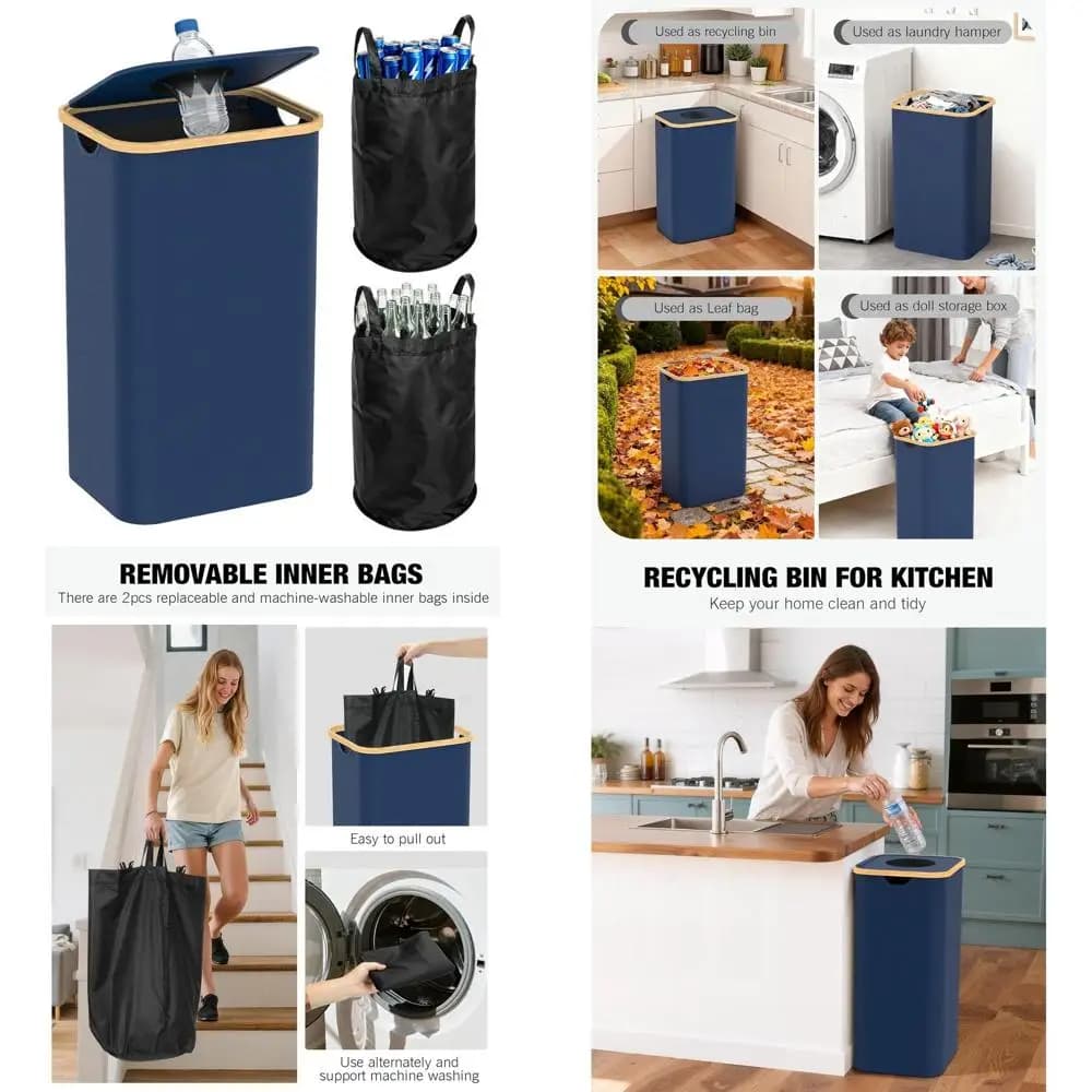 Contenitore per riciclaggio da cucina da 26 galloni con coperchio e 2 rivestimenti riutilizzabili per bottiglie, lattine, vetro e plastica