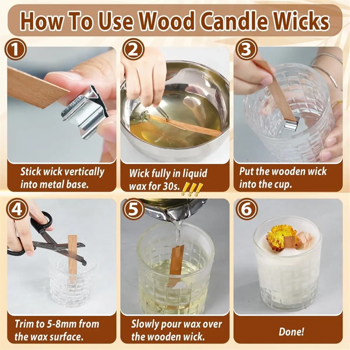 BABQ Candle Stoppini Set: 100 Cotton Stoppini and 30 in Wood with Complete Tool Kit, for Fai-da-Te Candles in Soy Cera and Beeswax