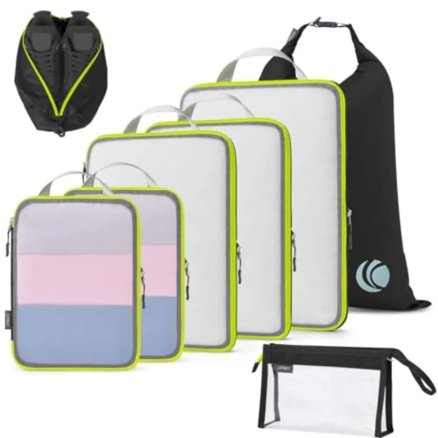 Cubi di Compressione per Valigie in Rete, Organizzatori Leggeri per Bagagli con Sacca per Bucato, Borsa per Articoli da Toeletta e Sacca per Scarpe, Essenziali da Viaggio