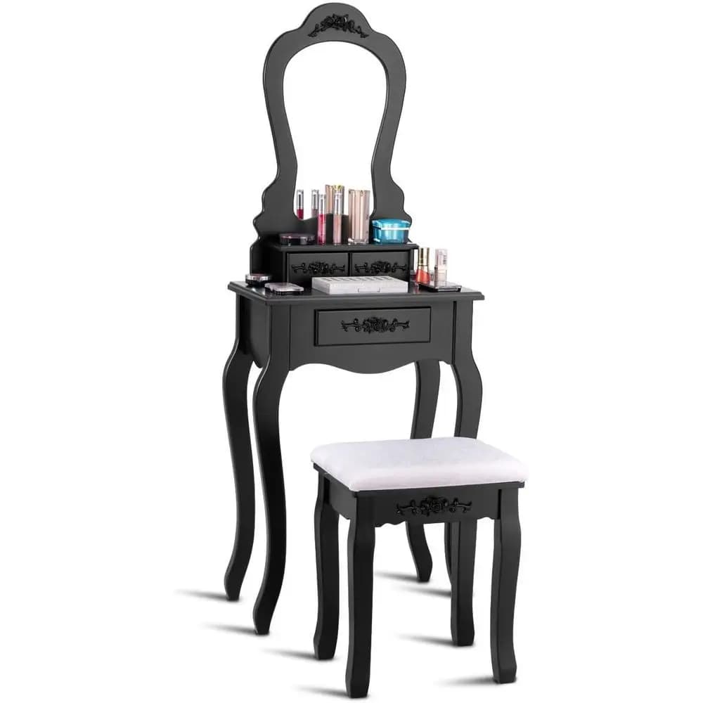 Set Toeletta da Bagno Casart in Legno con Specchio e Sgabello (Nero)