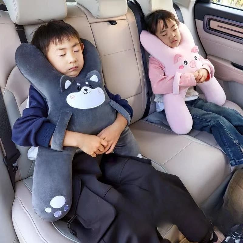 Kids Car Neck Pillow Back Seat Sleeping Aid Prevent Leaning Head Seat Belt Safety Lumbar Support Cute Cartoon Travel Comfort