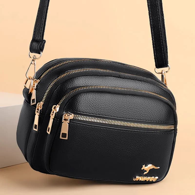 Elegant PU Leather Shoulder Bag, Four Layered Zipper Pocket Mobile Bag, Adjustable Shoulder, Modern Style for Daily Use