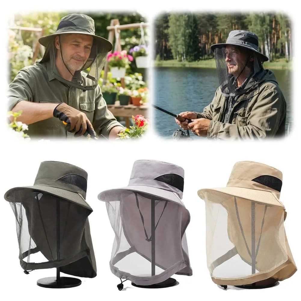 Cappello con Rete Anti-Zanzare, Protezione da Insetti, Cappello Parasole a Rete Completa, Traspirante per Giardinaggio, Campeggio, Escursionismo, Unisex
