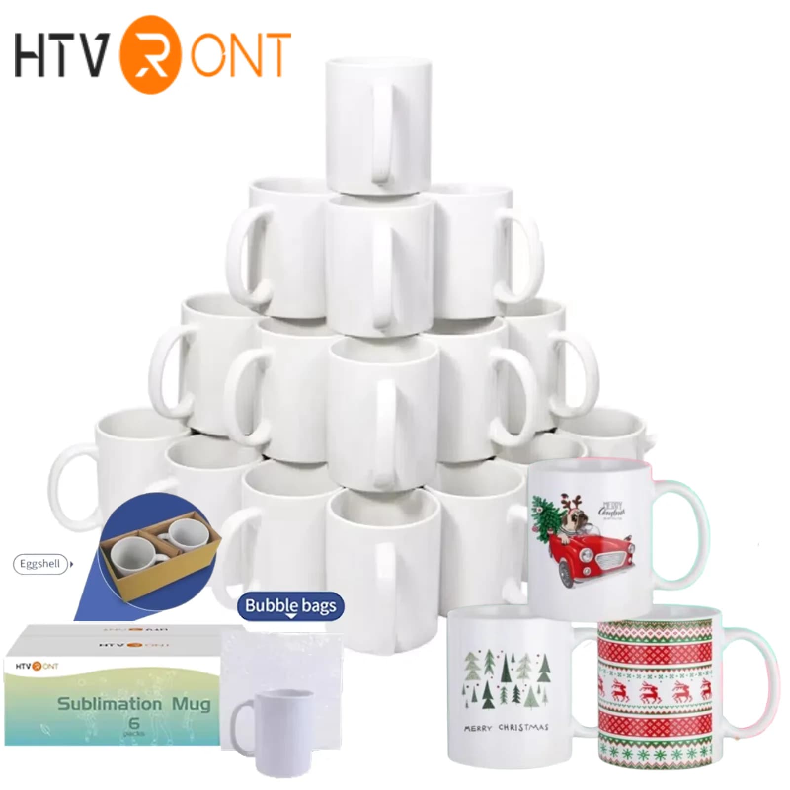 HTVRONT Tazze per sublimazione vuote, tazze Tazze da caffè vuote in ceramica per sublimazione da 11 once, tazze bianche, spazi vuoti per solimazione per caffè, tè,