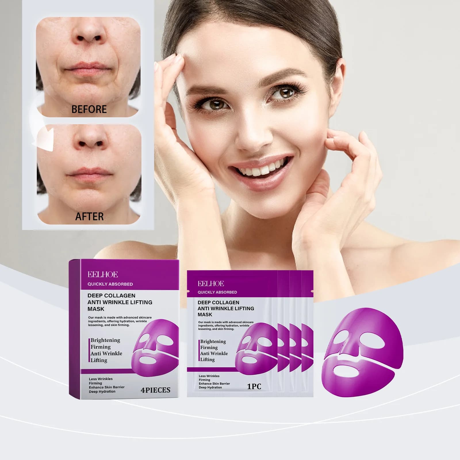 4-20PCS Maschera viso alla nicotinamide Maschera viso illuminante antirughe al collagene Maschera viso idratante profonda per la cura della pelle del viso