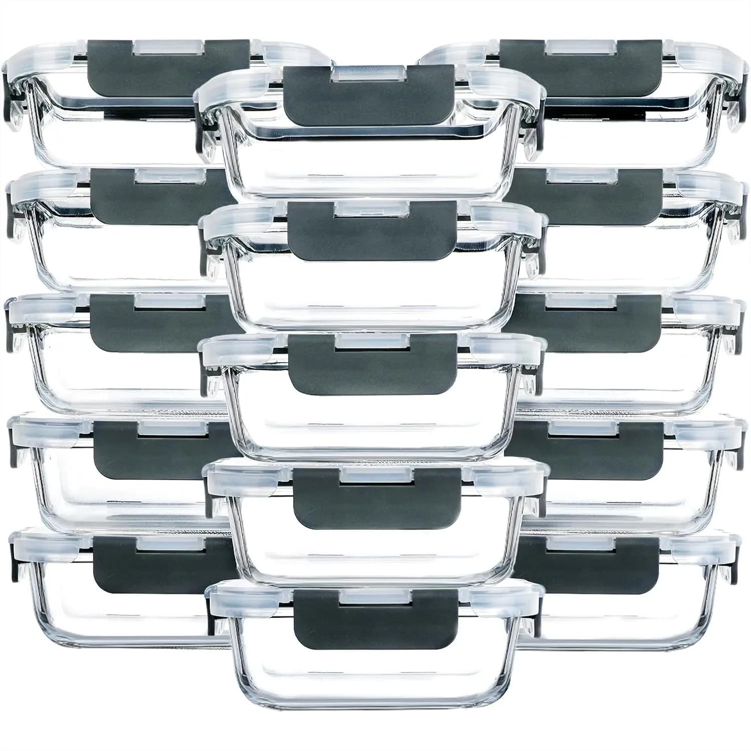 Set di 15 Contenitori in Vetro per Preparazione Pasti, 13 oz con Coperchi Ermetici, per Pranzo, Microonde, Freezer, Lavabili in Lavastoviglie