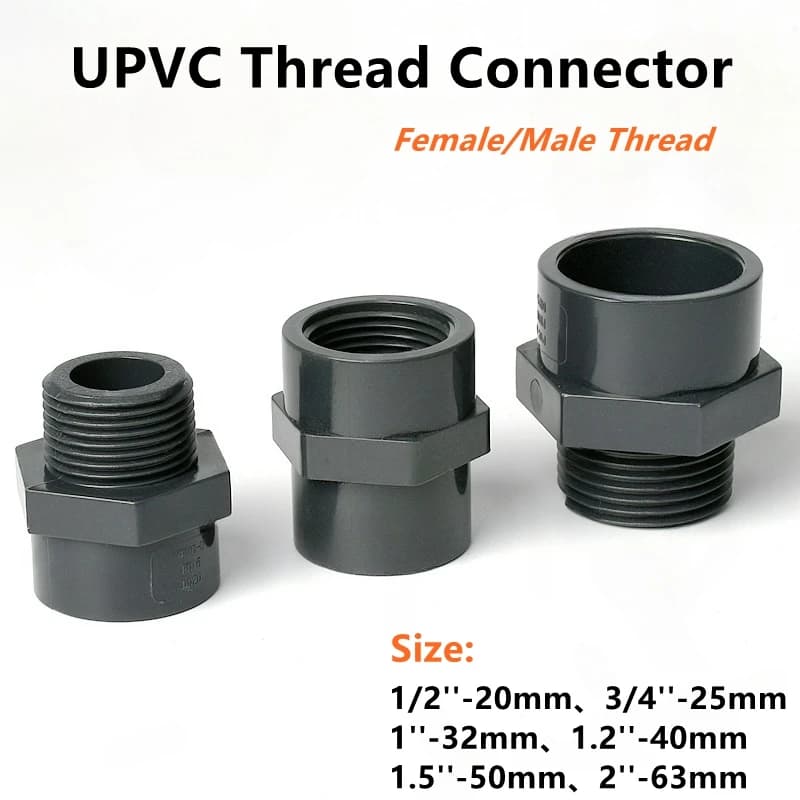 1PC 1/2 ~ 2 pollici femmina/maschio grigio scuro connettore filettato UPVC grado industriale giardino irrigazione acquario accessori per tubi dell'acqua
