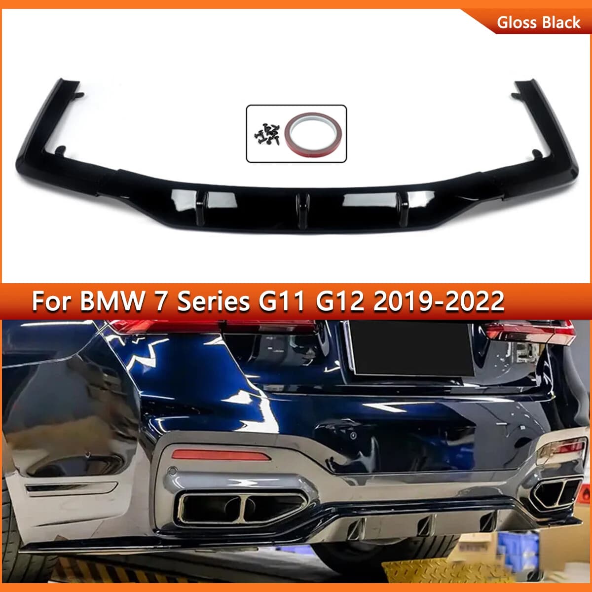 Diffusore posteriore compatibile con BMW Serie 7 G11 G12 750i M Sport R Style 2019-2022 Mantovana posteriore Kit corpo nero lucido Magikcit