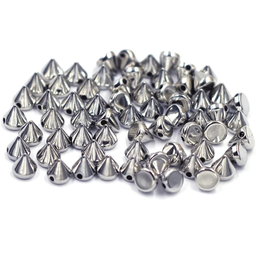 Rivetti Spike Borchie Perline distanziatrici Indumento Tono argento Cono acrilico per gioielli Vestiti fai da te Borse Cappelli eleganti 6mm 100 pezzi/200 pezzi
