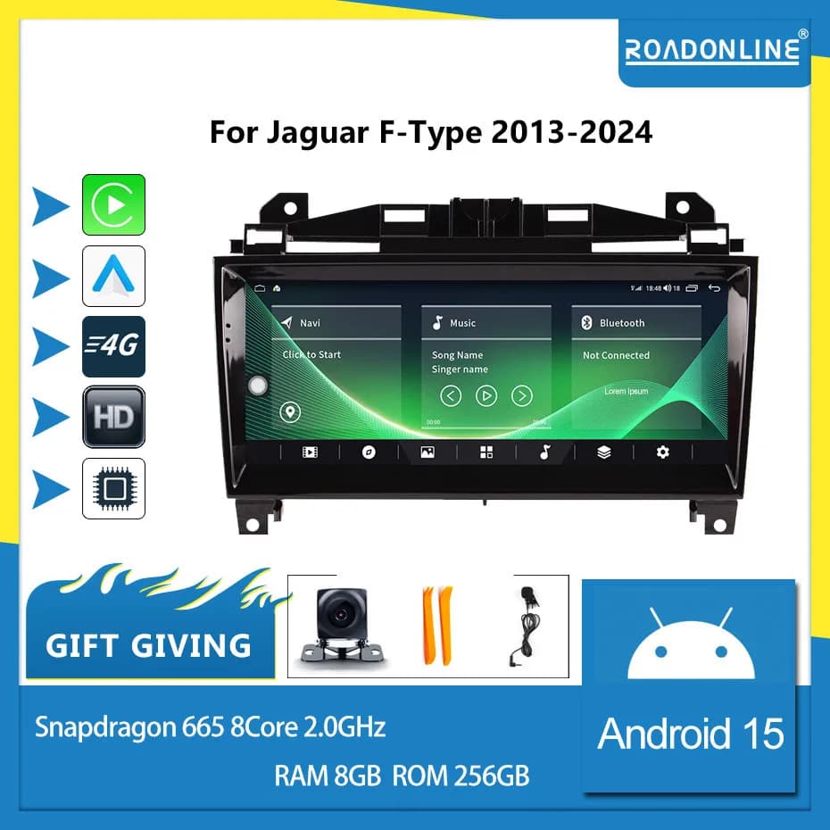 Per Jaguar F-Type 2013-2024 Autoradio Android 15 da 10,25 pollici 1920*720 8GB RAM+128GB ROM Lettore Multimediale per Auto Navigazione Android
