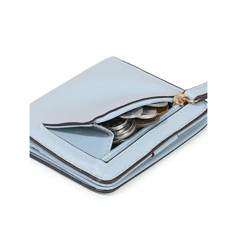 Portafoglio sottile da donna con blocco RFID, bifold in pelle PU, mini portamonete con finestra per documenti e tasca con cerniera per monete