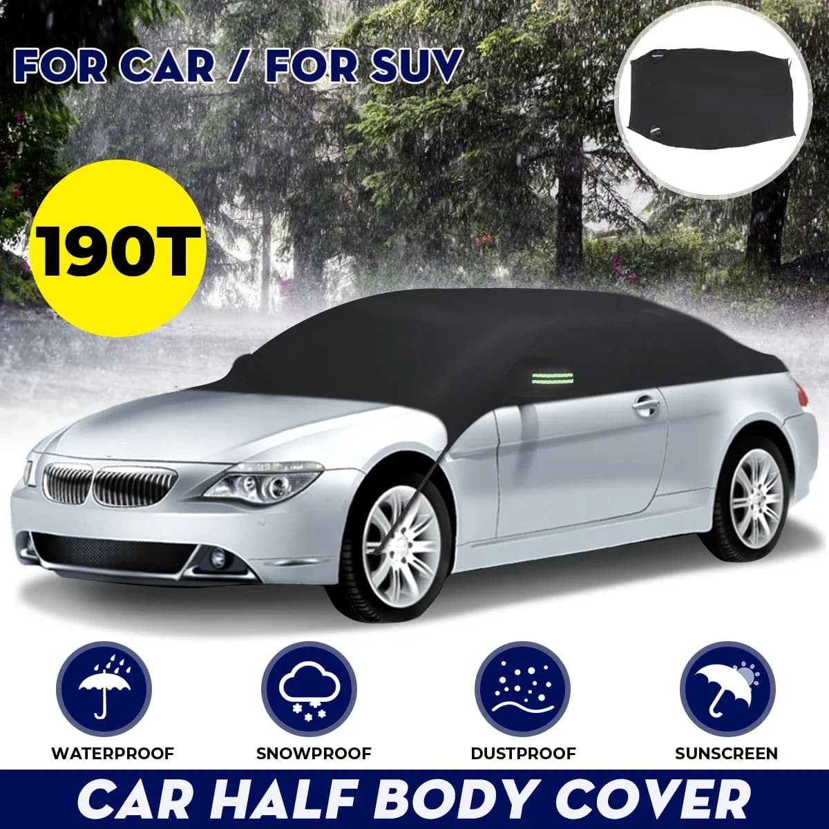 190T waterproof car half body cover sunscreen UV snow resistant car accessories for car care