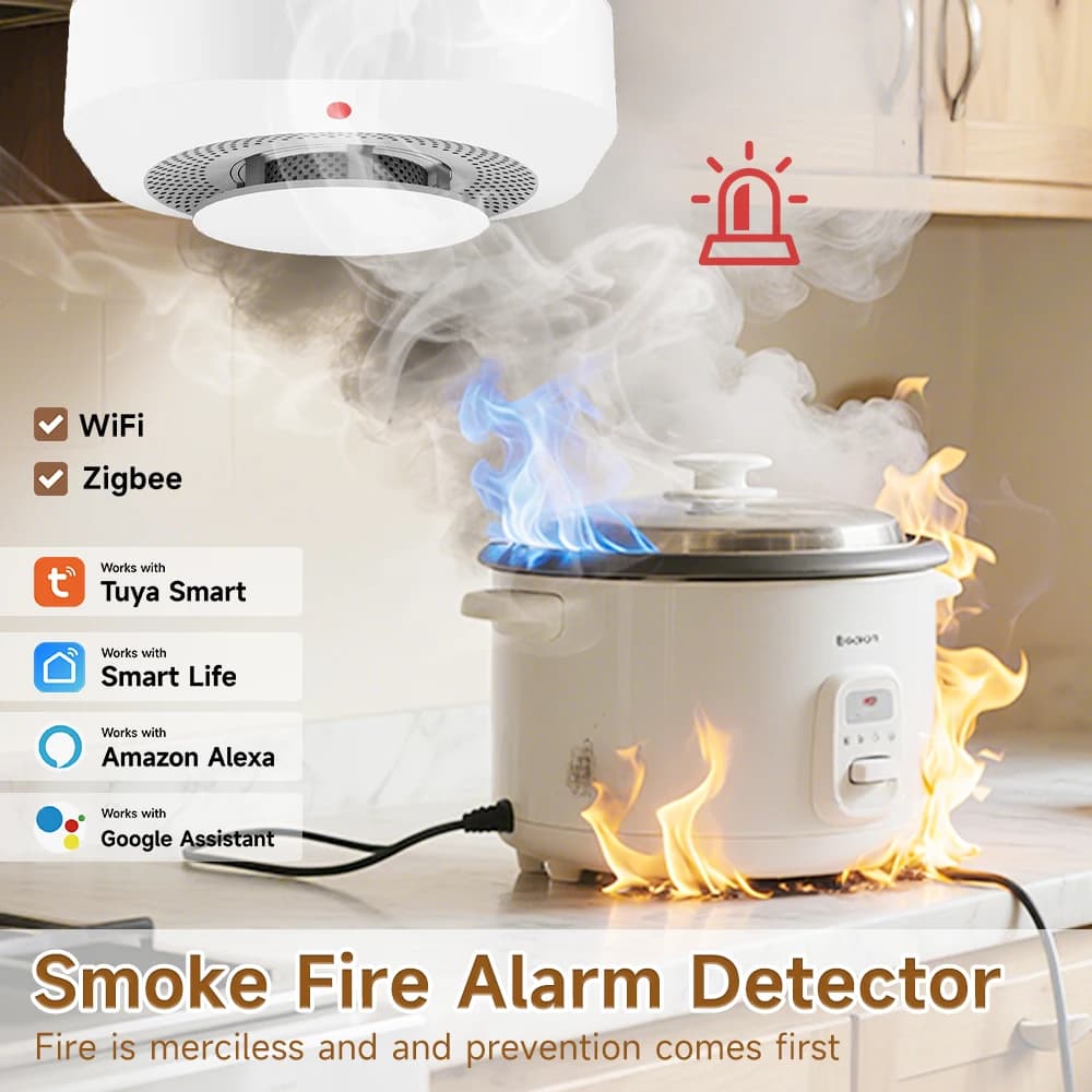Tuya Wifi Sensore di fumo Sistema di allarme di sicurezza domestica Vita intelligente APP Controllo Rilevatore di fumo antincendio Sicurezza ad alta sensibilità per la casa