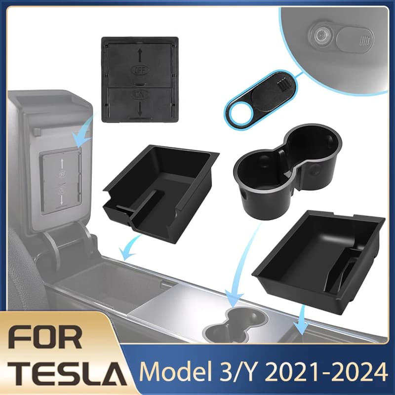 Storage box for Tesla Model Y 2021-2024, accessories for central console, trays for Tesla Model 3 2021-2023, hidden box, webcam cover