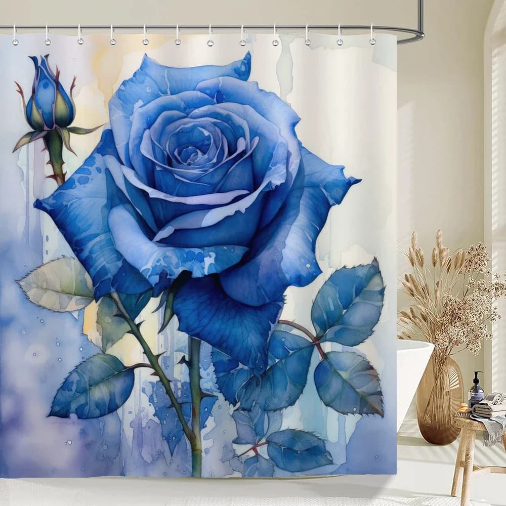 Tende da doccia per la casa per il bagno Tessuto impermeabile Acquerello Blu Rosa Fiore Tende da bagno con ganci Tenda decorativa