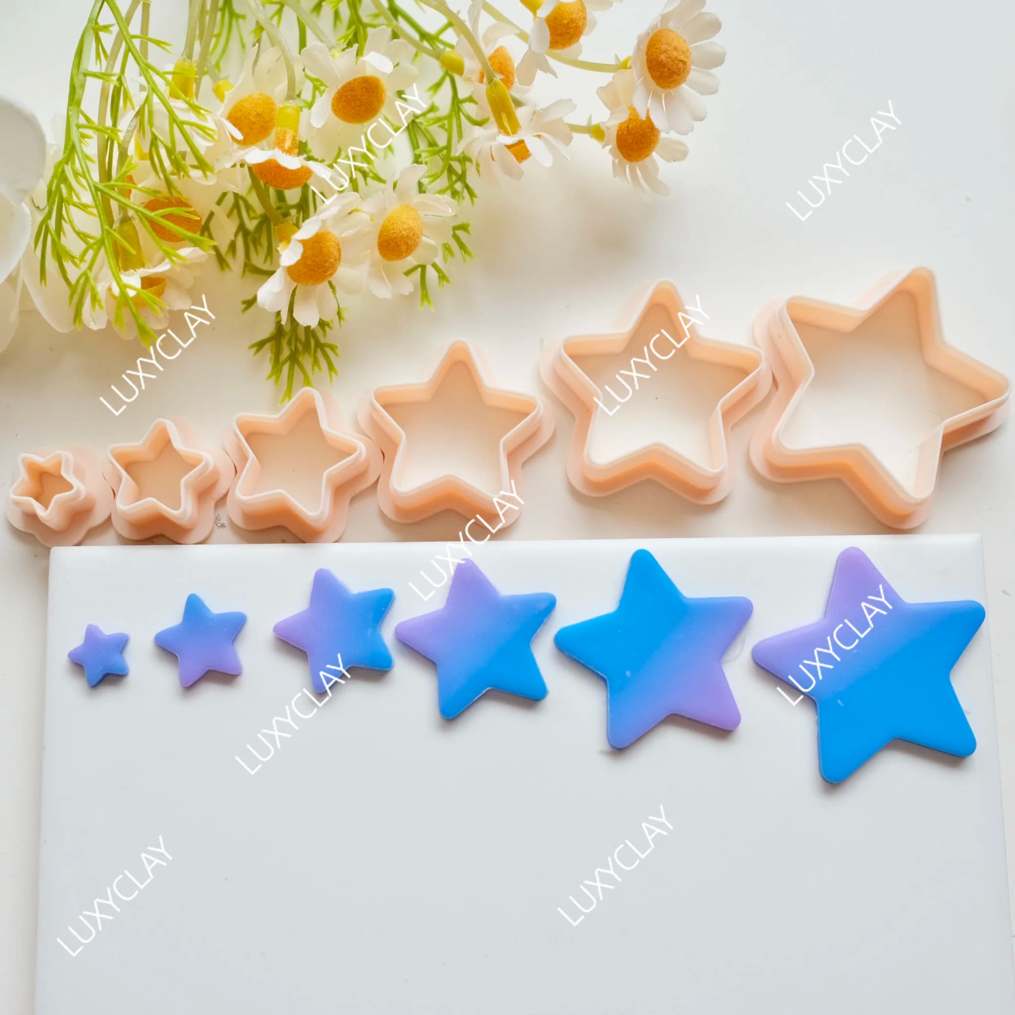 6pcs Cute Rounded Star Polymer Clay Cutters Set, Five Pointed Star Shape Clay Molds for DIY Jewelry Pendant Earrings Making