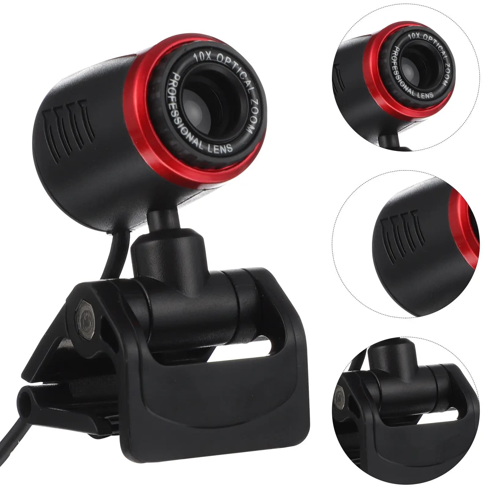 1 set of HD webcams with automatic focus, computer camera, rotateable lens powered via USB, integrated microphone for live streaming video conferencing online