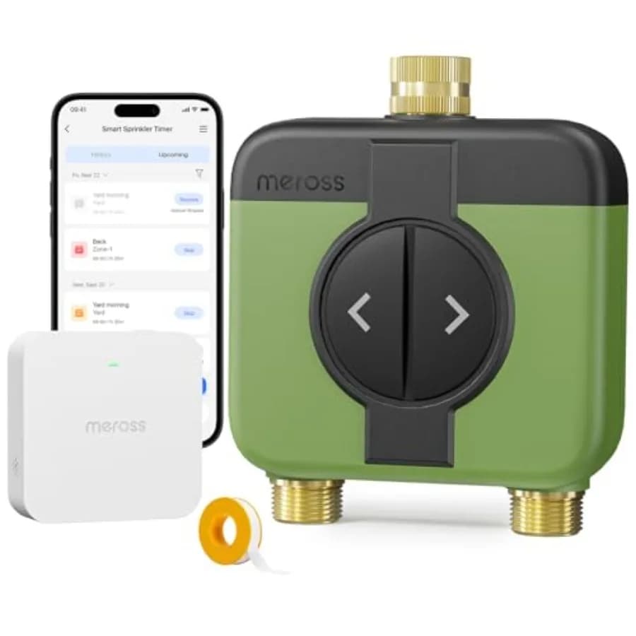 Timer WiFi a 2 Zone per Tubo da Giardino con Ingresso e Uscita in Ottone, Controller Intelligente per Irrigazione in Bronzo con Ritardo Pioggia e Controllo Remoto Vocale