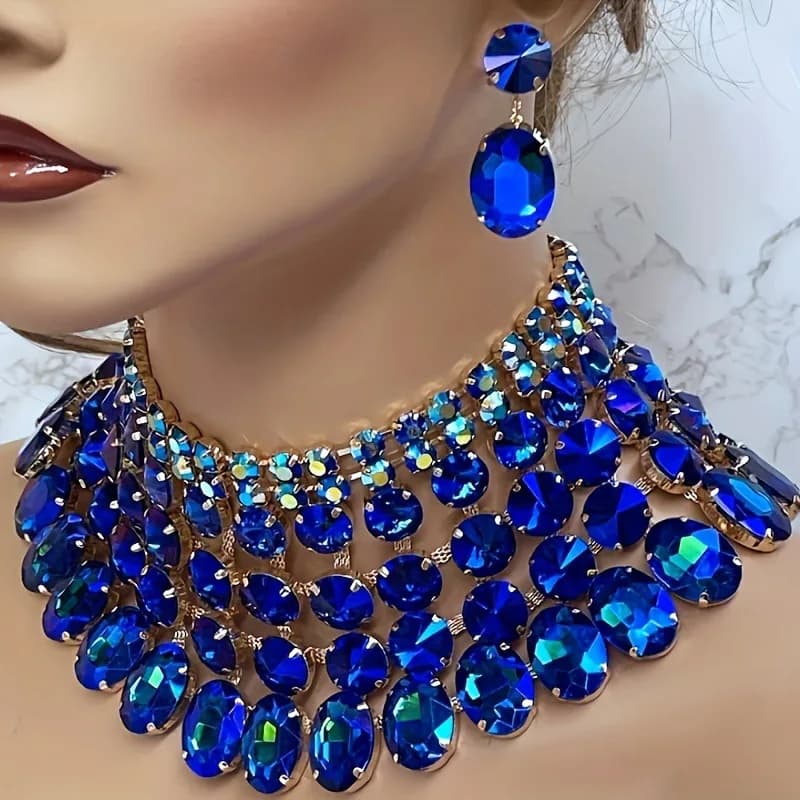 Set di Collana e Orecchini da Donna Multistrato di Lusso con Strass, Ideale per Banchetti, Cene ed Eventi Serali, Regalo Perfetto