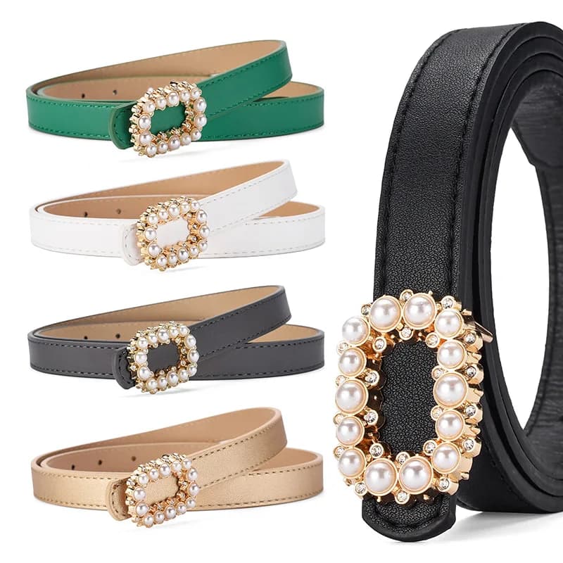 High-End Minimalist Pearl-Inlaid Buckle Belt Perfect for Dresses Stylish and Elegant Decorative Sweater Belts for Women