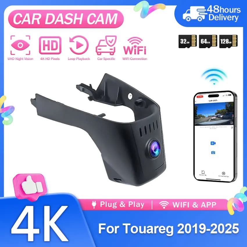 For Volkswagen VW Touareg 2019~2025 4K UHD Plug and Play WIFi Car DVR Video Recorder Dashcam OEM