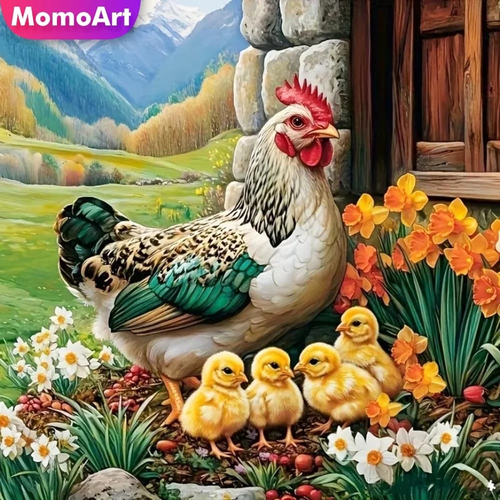 Momoart Pittura Diamantata con Diamanti a Forma di Gallina, Nuovo Arrivo, Mosaico Diamantato Fai da Te, Quadro con Strass per Decorazione Casa