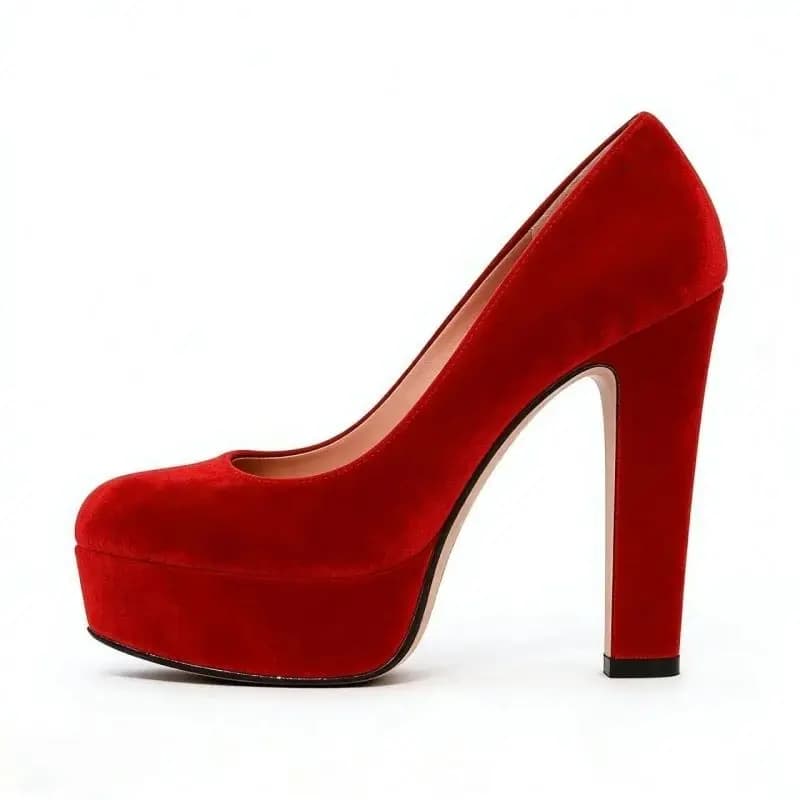 MKKHOU Fashion Pumps New High Quality Velvet Handmade Custom Shoes Round Head Red Thick soled High Heels Women's Heels Shoes